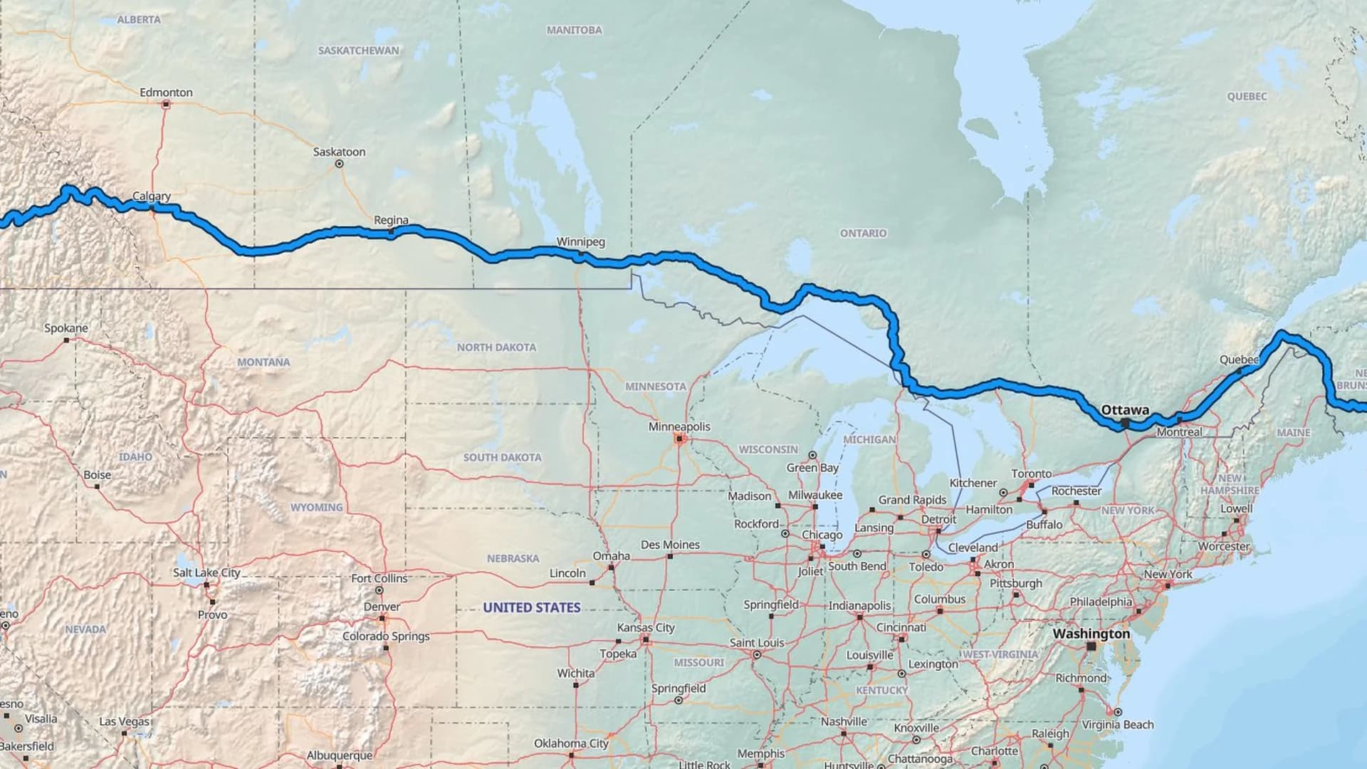 Map showing the Halifax to Burnaby car shipping route across six Canadian provinces