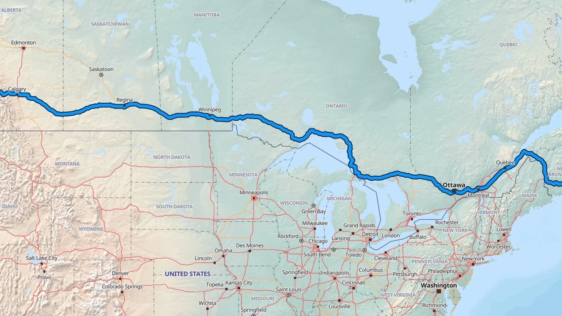 Map showing the Halifax to Kelowna car shipping route across six Canadian provinces