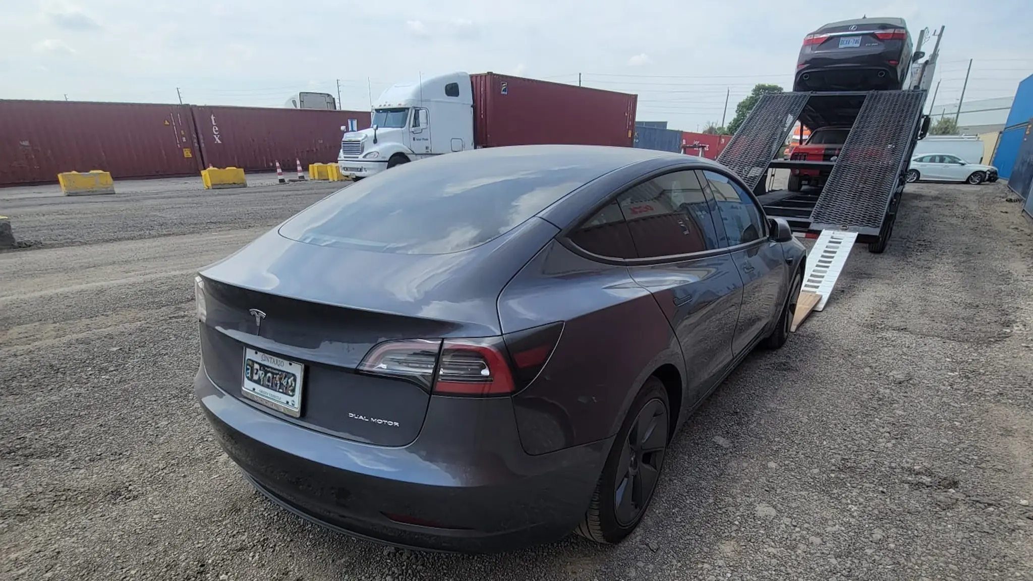 Tesla electric vehicle ready for enclosed transport