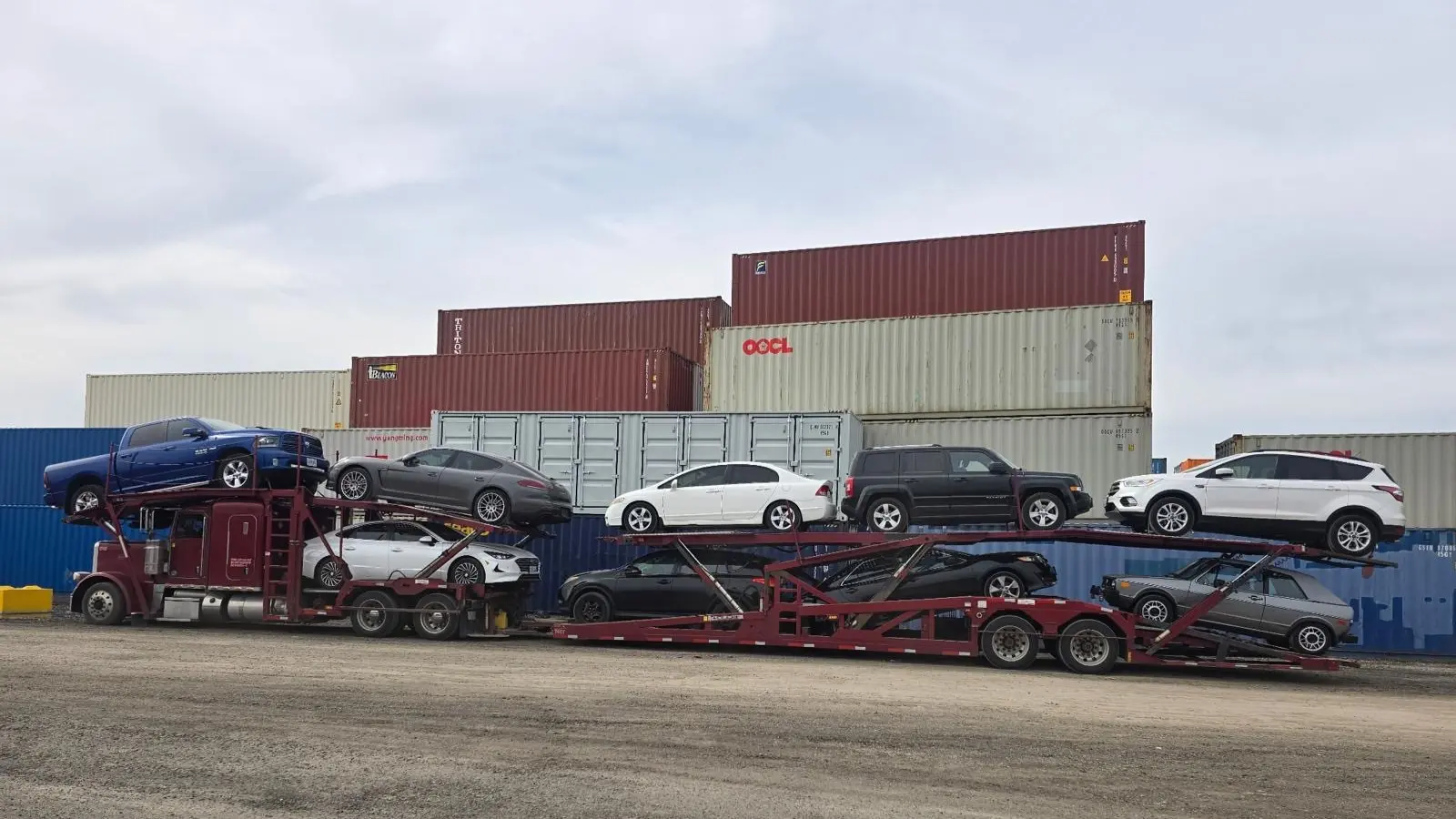 Auto transport truck serving New Brunswick cities like Moncton and Fredericton