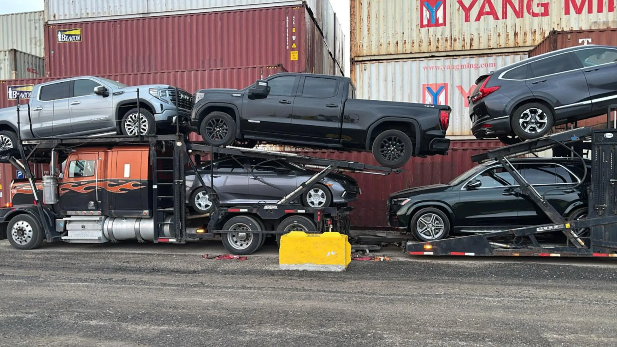 Auto shipping truck loading cars in Prince Edward Island