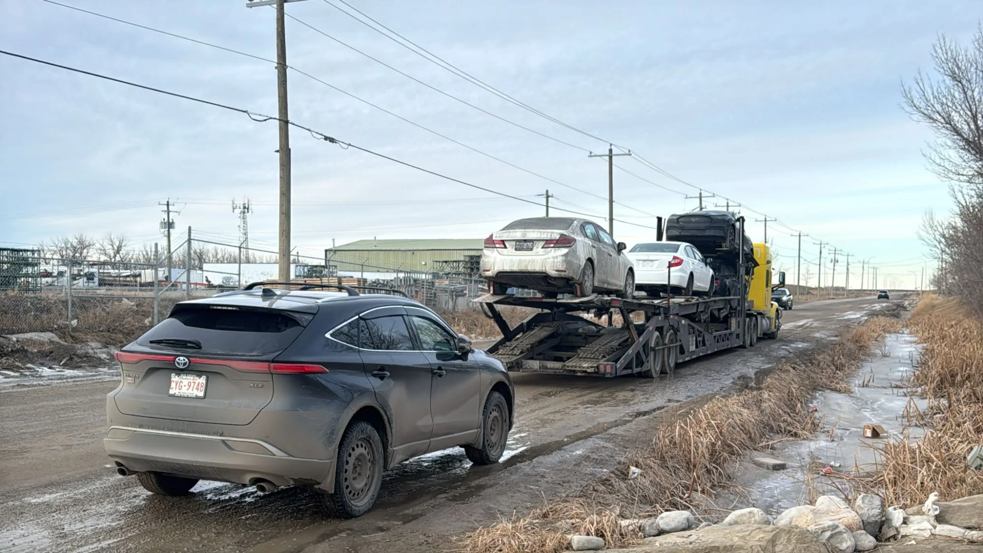 Vehicle being transported from Brampton to Mississauga through the Peel Region corridor