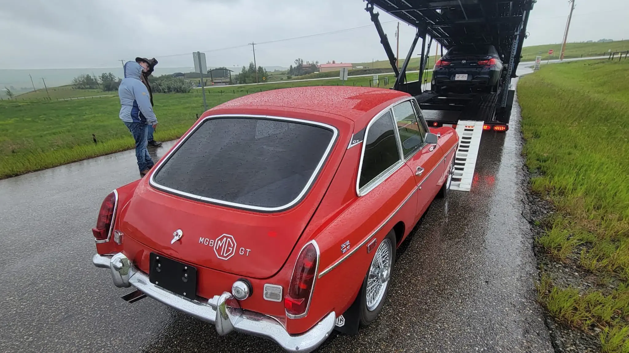 Auto transport hauler departing from Calgary
