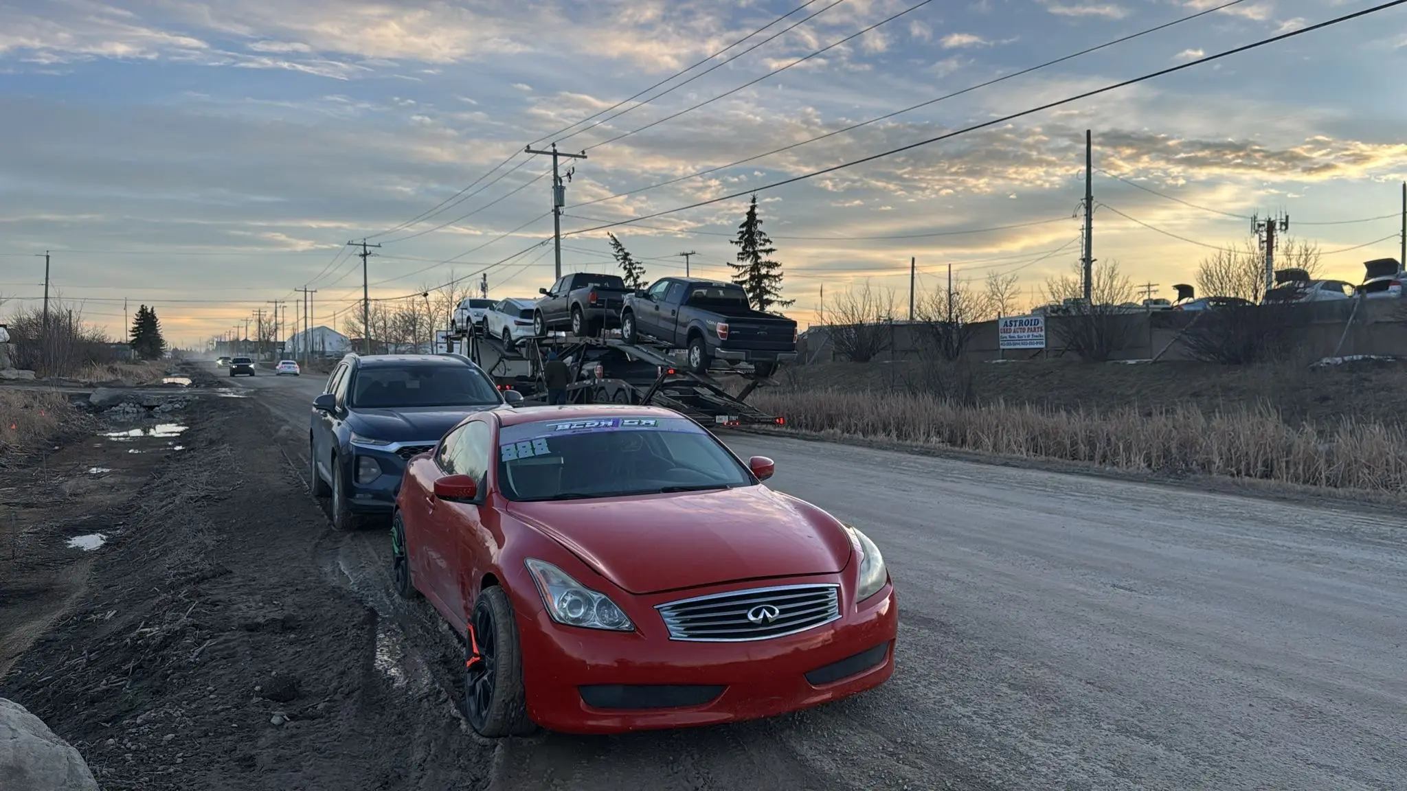 Vehicle being loaded for transport from Calgary to Miami