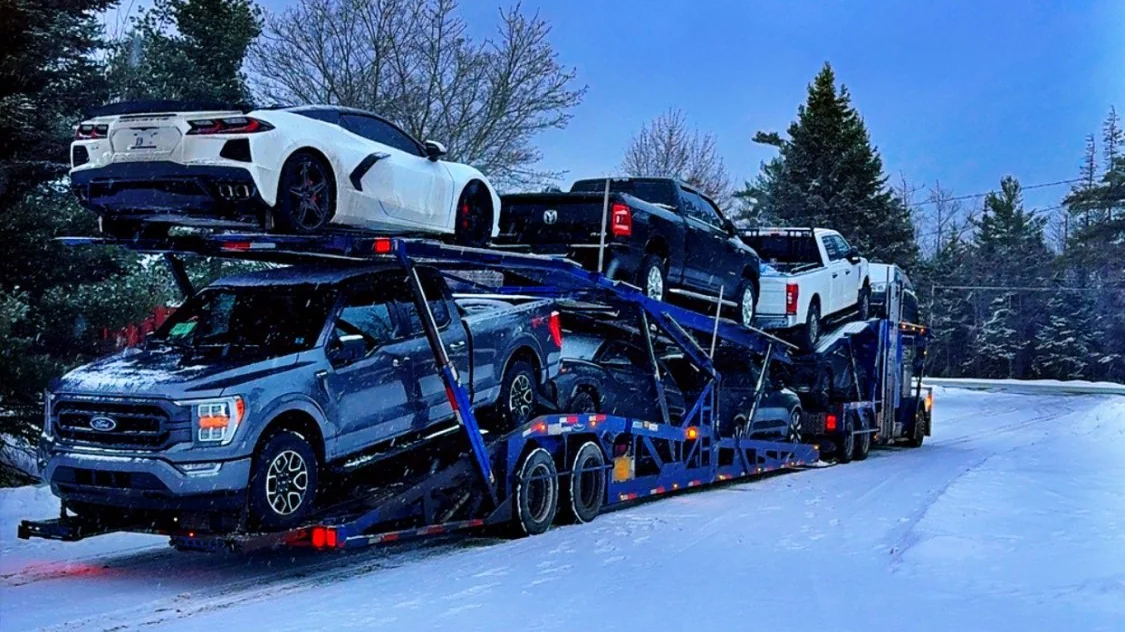 Vehicle being transported from Edmonton to Hamilton across the Canadian prairies and through Northern Ontario
