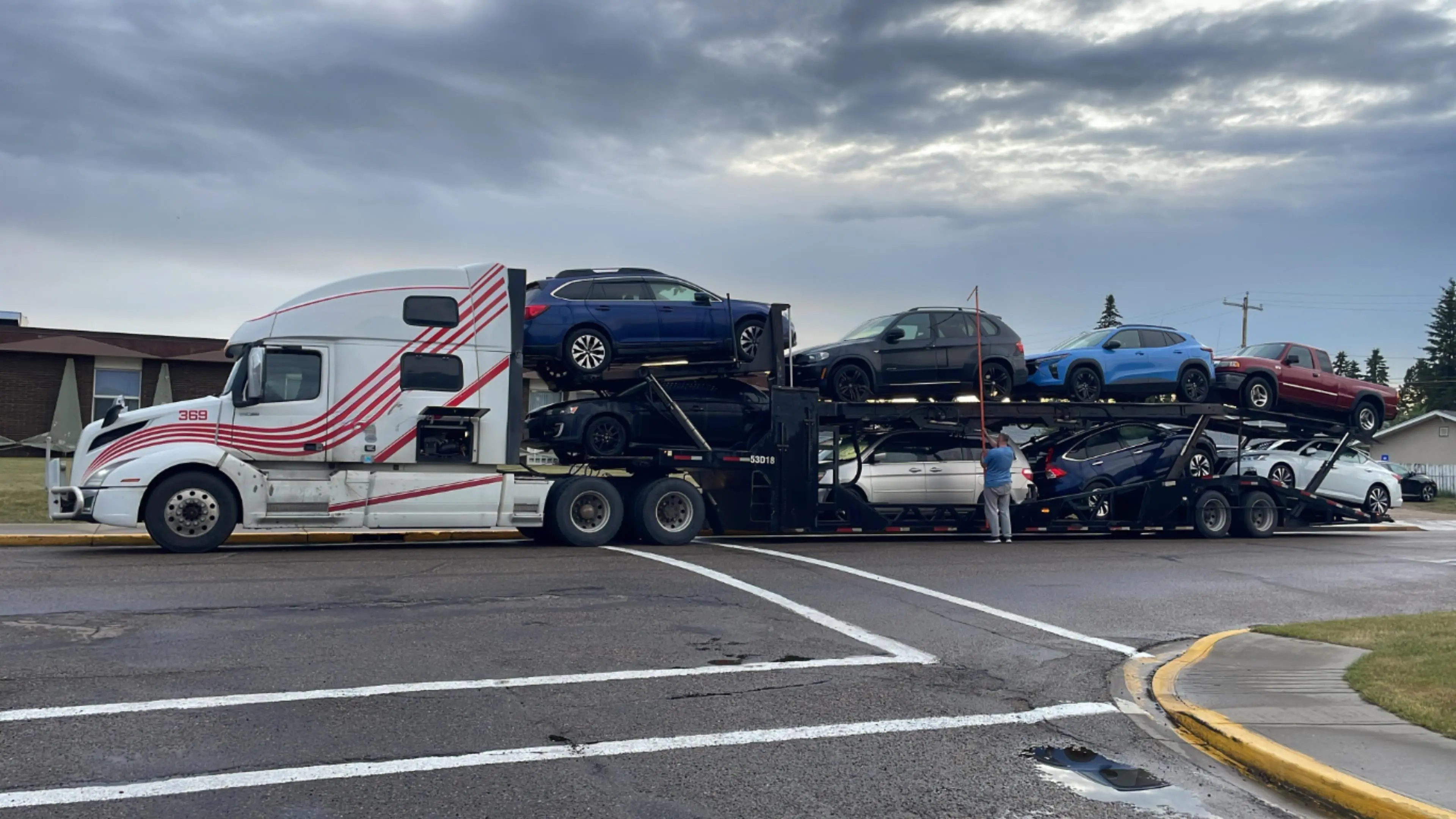 Vehicle transport truck traveling from Halifax to Montreal
