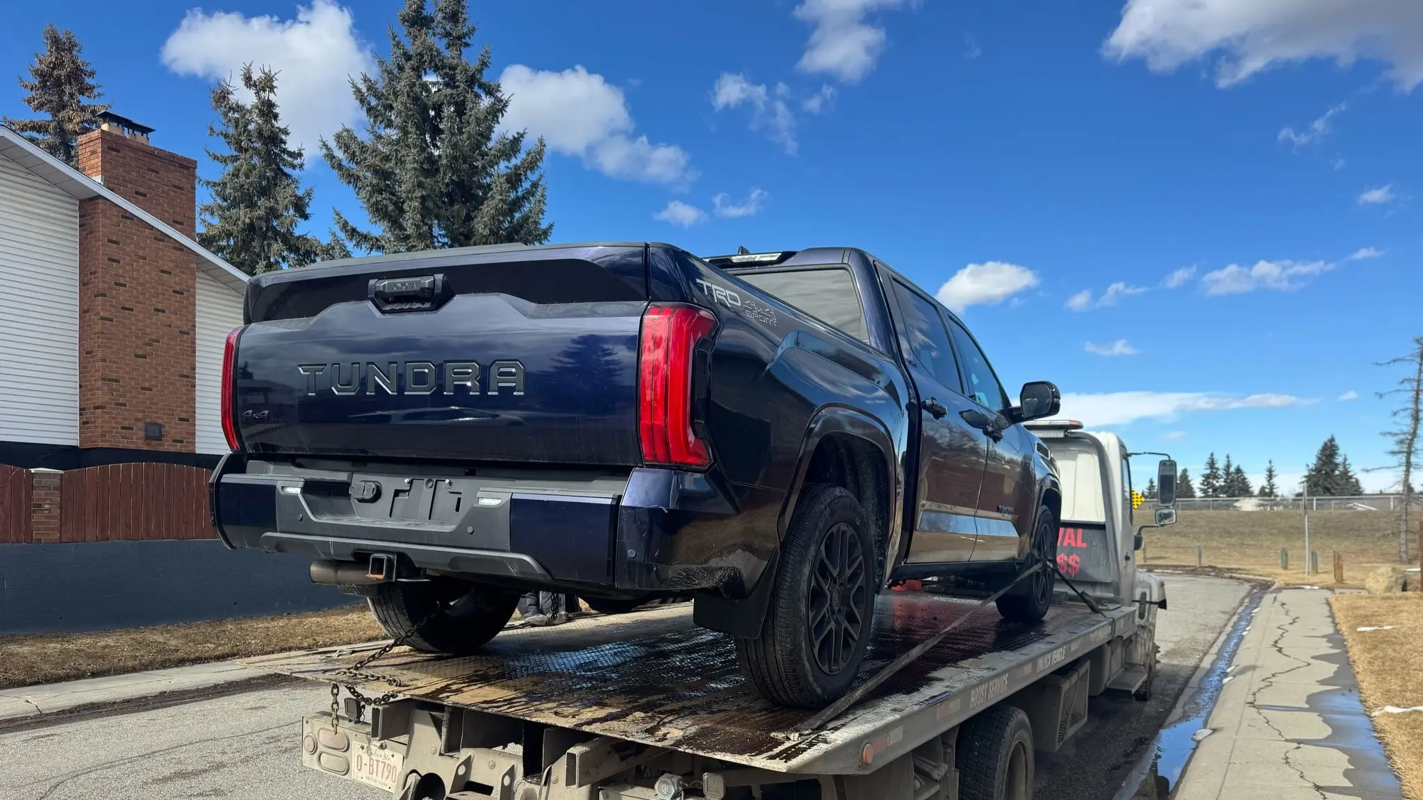 Vehicle on a transport truck between Saskatoon and Calgary