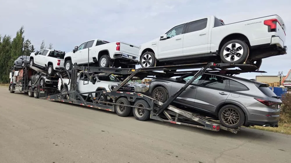 Vehicle being loaded for transport from Seattle to Calgary