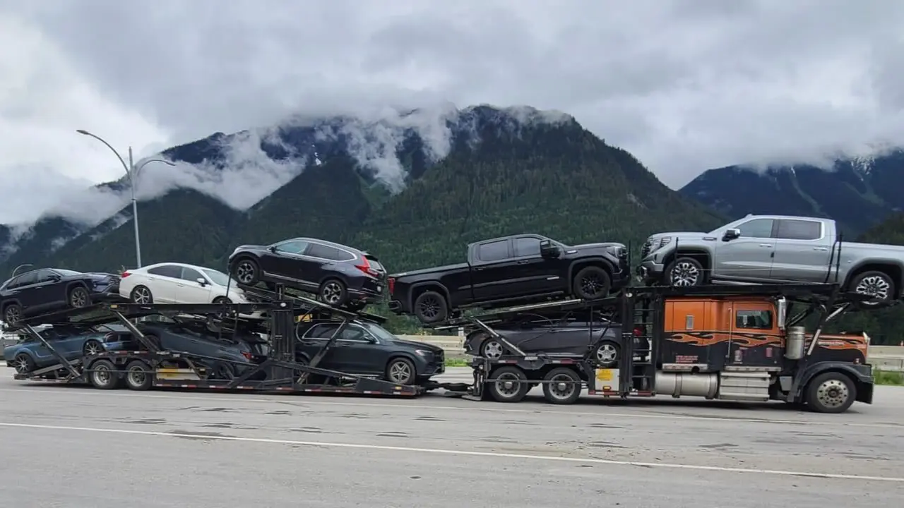 Vehicle hauler crossing Eastern Canada