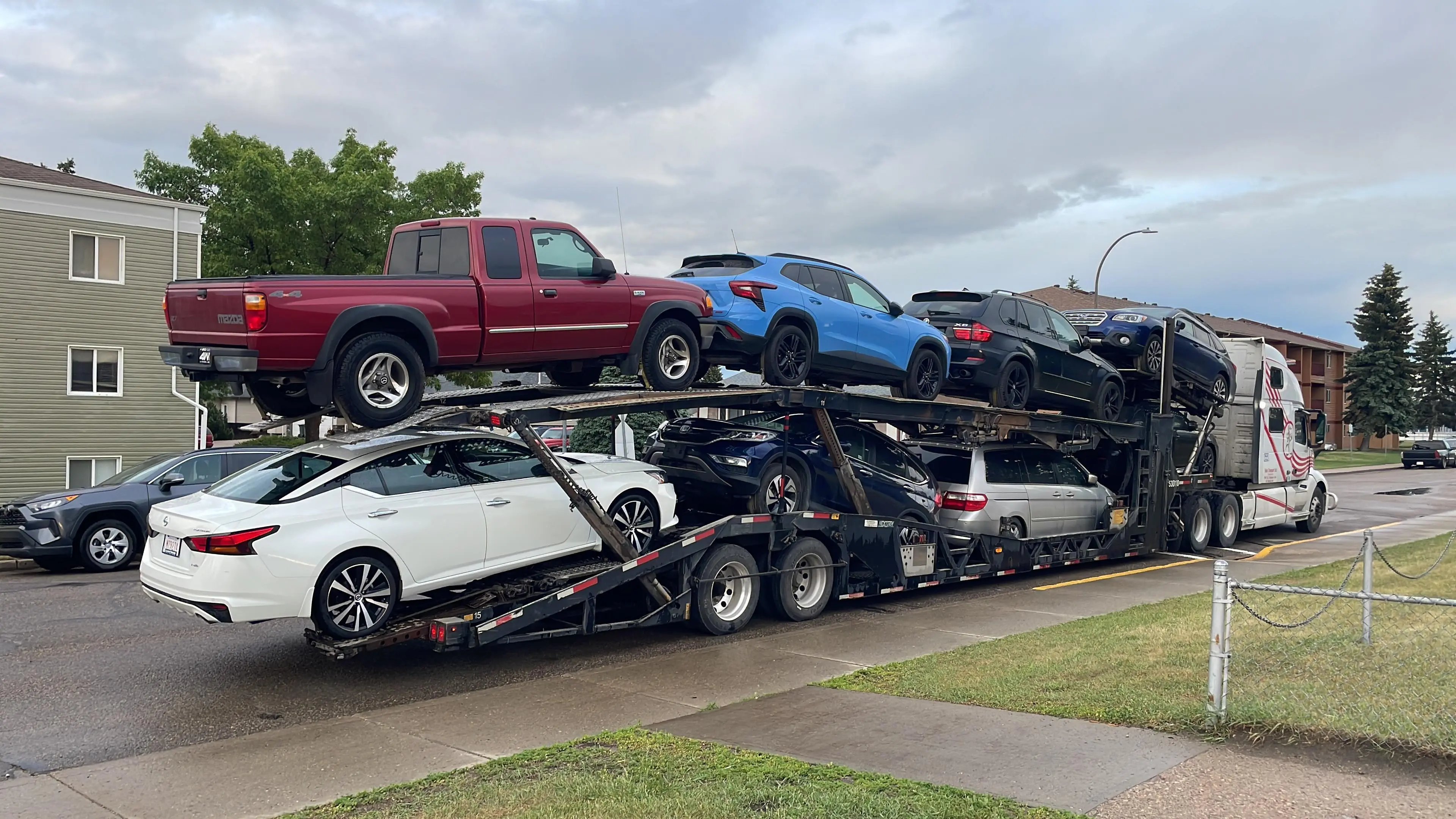 Auto transport truck driving from Vancouver to Calgary