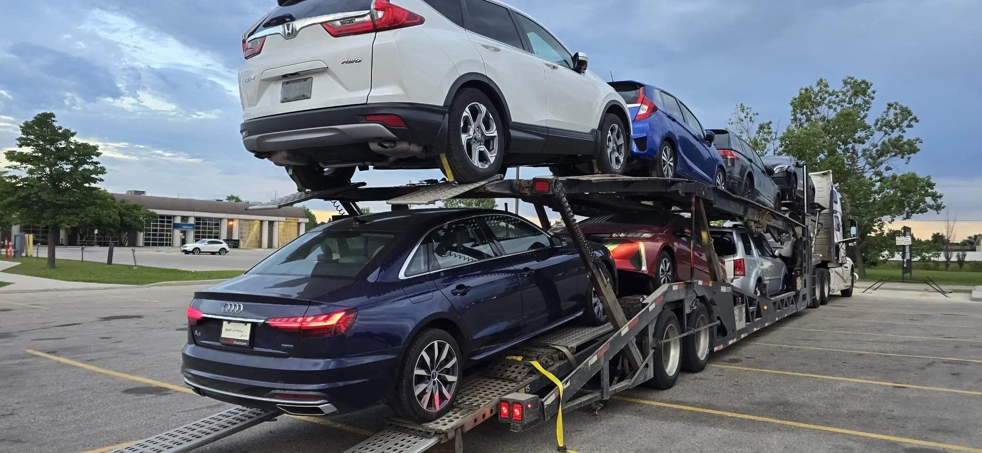 Car carrier leaving Vancouver heading toward Edmonton